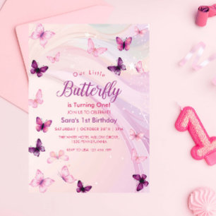 Den moderna första dagen av födelsedag Cute Rosa B Inbjudningar