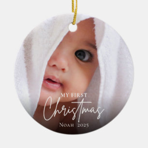 Den moderna första julhelgen Baby Photo Namn Elega Julgransprydnad Keramik
