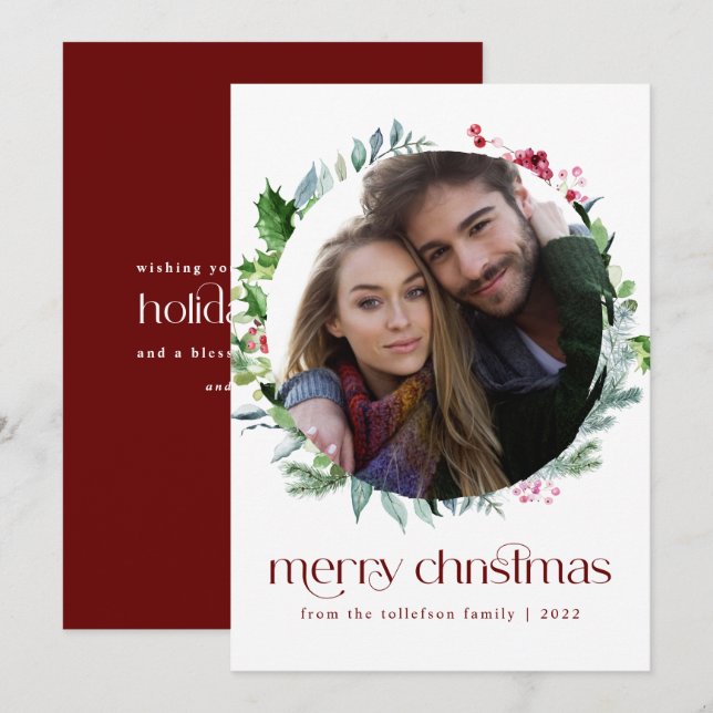 Den moderna fotojulfransen Ivy Berries Helgdag Julkort (Fram/baksida)