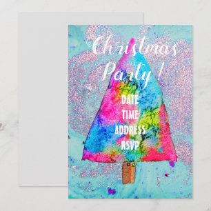 Den moderna funkyn Julgran färg glitter Inbjudningar