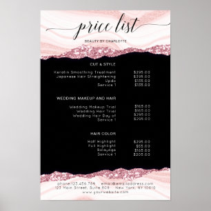 Den moderna, glitter, rosa-svarta prisa listan Pos Poster