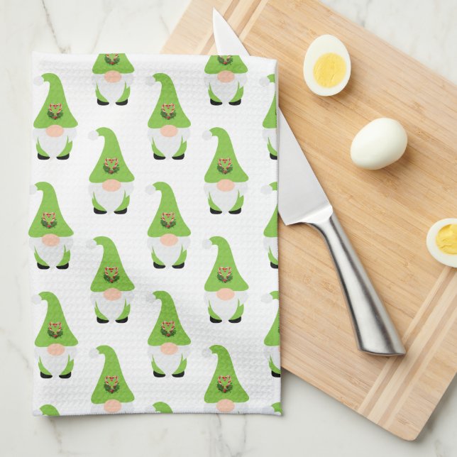 Den moderna Gnome Candy cane Heart-julen i NAMN Ro Kökshandduk (Vikt i Fjärdedel)