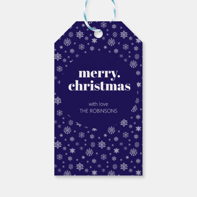 Den moderna God jul-flottan, blå snöflingan Mönste Presentetikett (Baksidan)