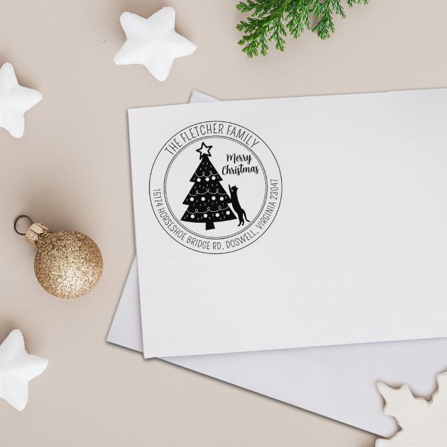 Den moderna God jul Träd Cat-Returadressen Stämpel (Skapare uppladdad)