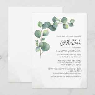 Den moderna Grey Eucalyptus Par Baby Shower Inbjudningar