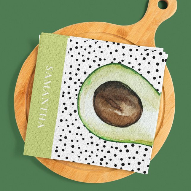 Den moderna Grönten Avocado Personlig Namn Kökshandduk (Skapare uppladdad)