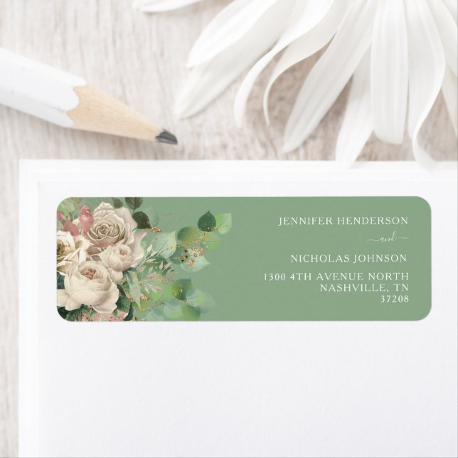 Den moderna Grönten Blommigt Ro Bröllop Returadres Returadress Etikett (Insitu)