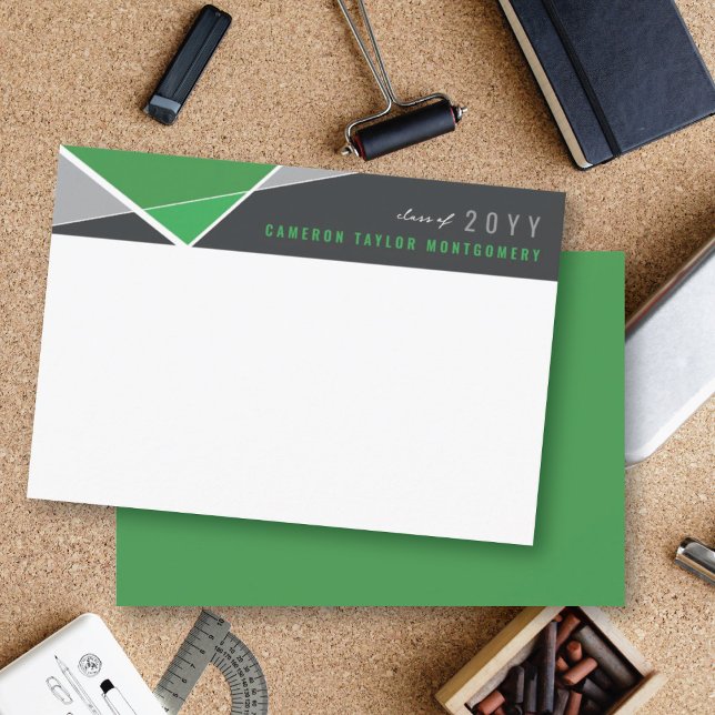 Den moderna Grönten Geometric Criss Kor Studenten Anteckningskort (Modern Green Geometric Color Blocks Criss Cross Graduation Thank You Card @ zazzle.com/color_therapy)