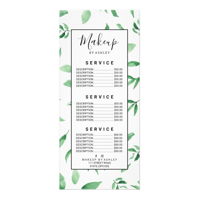 Den moderna grönten gren löv, botaniska mönster reklamkort (Framsidan)