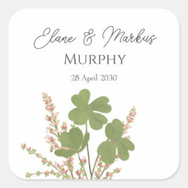 Den moderna Grönten Irländska Löv Klöver Bröllop Fyrkantigt Klistermärke