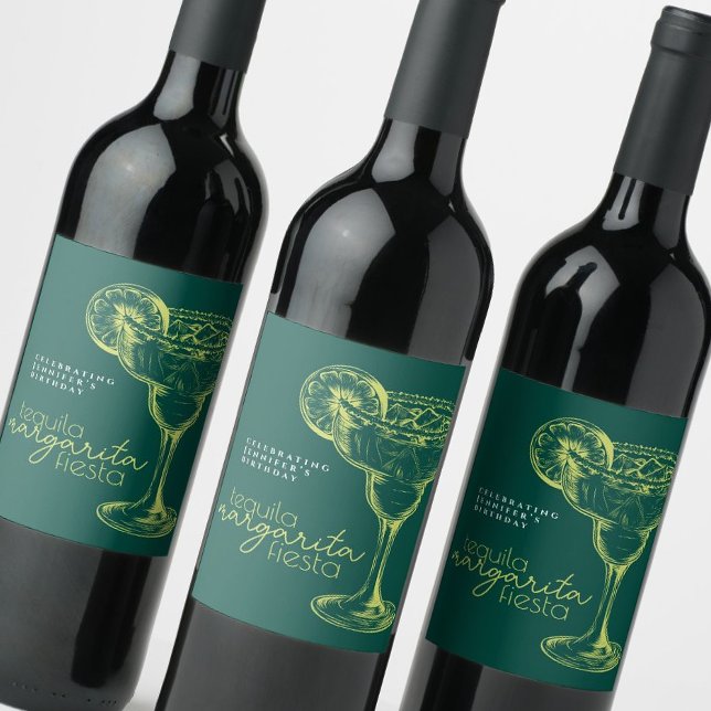 Den moderna Grönten Margarita Fiesta Födelsedagsfe Vinflaska Etikett (Skapare uppladdad)