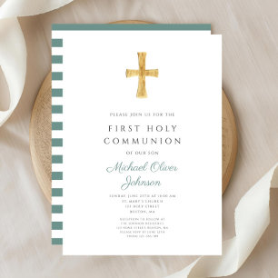 Den moderna Grönten Rand Kor Boy First Communion Inbjudningar