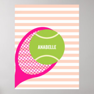 Den moderna Grönten Tennis Boll Rosa Namn Poster