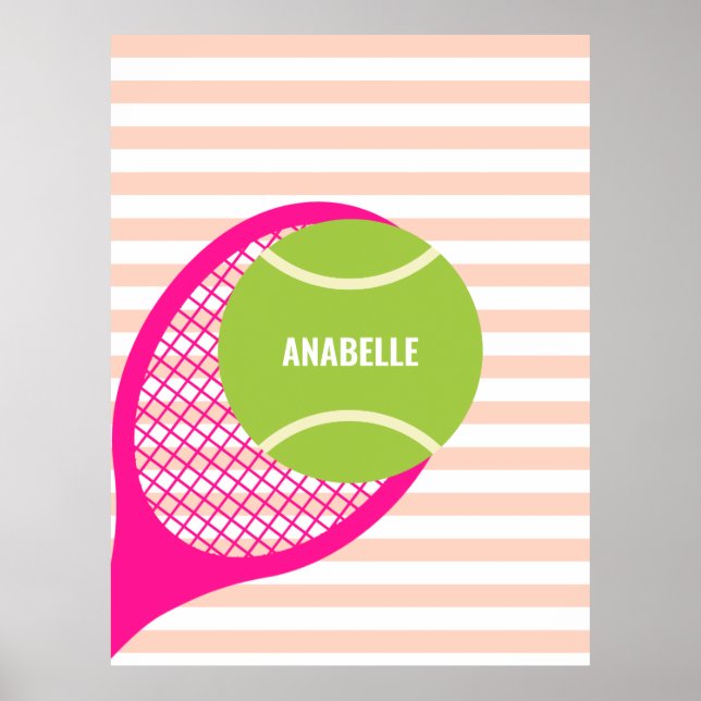 Den moderna Grönten Tennis Boll Rosa Namn Poster (Framsidan)