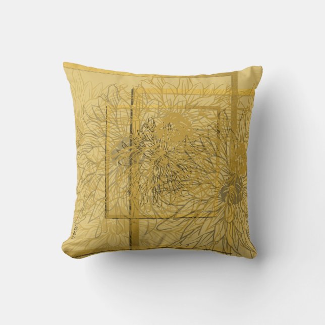 Den moderna Guld Beige-Abstraktens Blommigt Kudde (Framsida)
