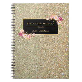 Den moderna Guld Glitter Sparkles Girly-Blommigten Anteckningsbok Med Spiral