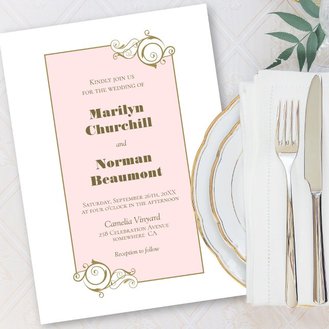 Den moderna Guld Ram Rosa Bröllop Inbjudningar (Skapare uppladdad)