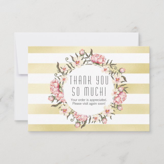 Den moderna Guld Rand och Rosa Blommigt Ro Tack Kort (Framsida)