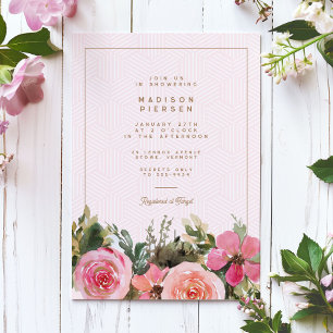 Den moderna Guld Rosa Blommigt Ro Möhippa Inbjudningar