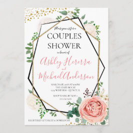 Den moderna Guld Rosa Geometric Par Shower Inbjuda Inbjudningar