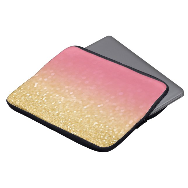 Den moderna Guld Rosa Ombre Glitter Laptop sleeve  (Framsida topp)
