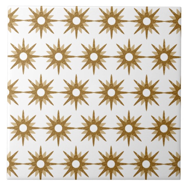 Den moderna Guld Starburst Mönster stor i mitten a Kakelplatta (Framsidan)