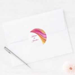 Den moderna Gulten Bröllop-Rosa Orange- Runt Klistermärke