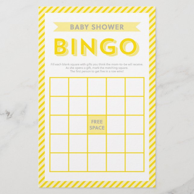 Den moderna Gulten Rand Baby Shower Bingo Game Brevpapper (Framsida)