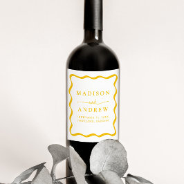 Den moderna Gulten Vågigt Ram Bröllop Vinflaska Etikett