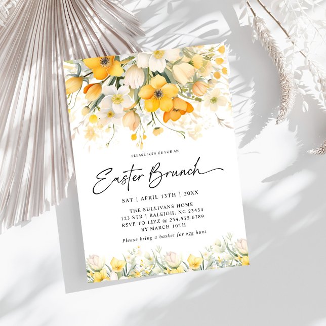Den moderna Gulten Vår Blommigt Påsk Brunch Inbjudningar (Skapare uppladdad)