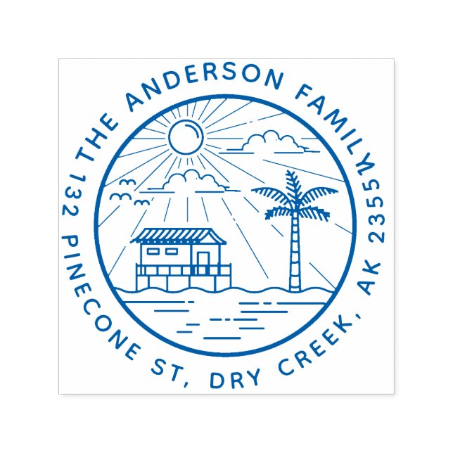 Den moderna Handflatan-Träd och Sol-rundans familj Självfärgande Stämpel (Design)