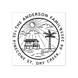 Den moderna Handflatan-Träd och Sol-rundans familj Stämpel