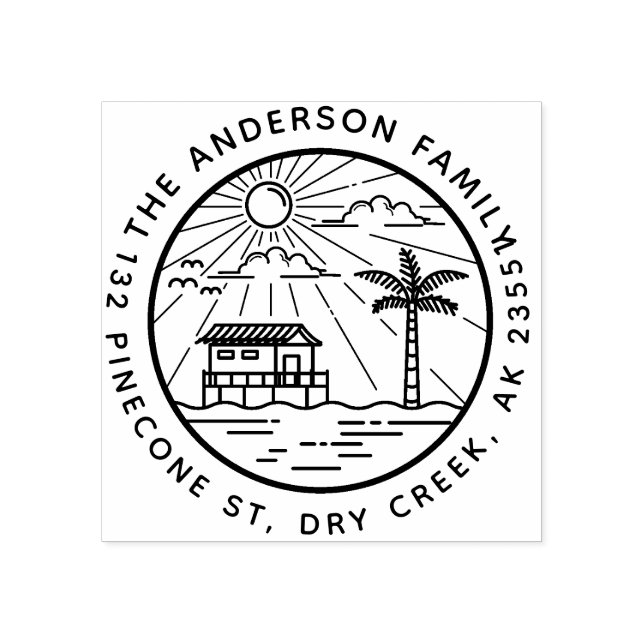 Den moderna Handflatan-Träd och Sol-rundans familj Stämpel (Tryck)