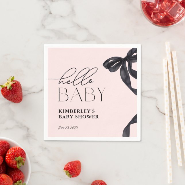 Den moderna Hej Baby Black Bow Baby Shower Pappersservett (Insitu)