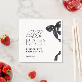 Den moderna Hej Baby Black Bow Baby Shower Pappersservett