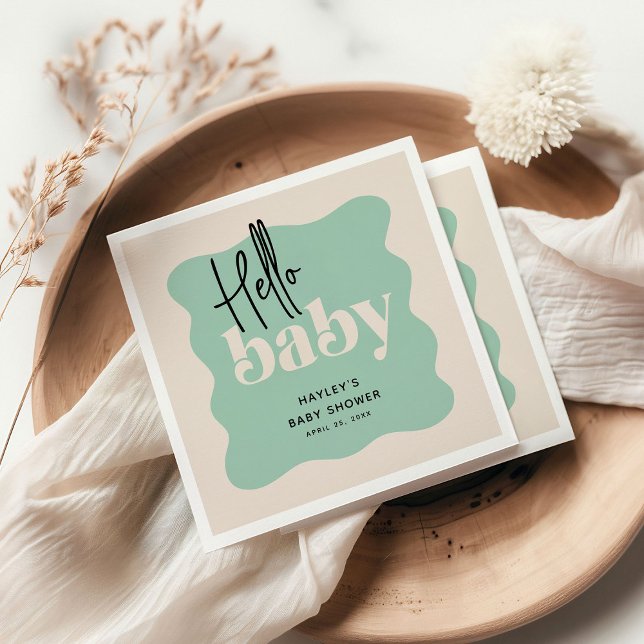 Den moderna Hej Baby Mint & Cream Baby Shower Pappersservett (Skapare uppladdad)