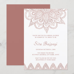 Den moderna indiska Ro Guld Mehndi Hindu-Möhippan Inbjudningar