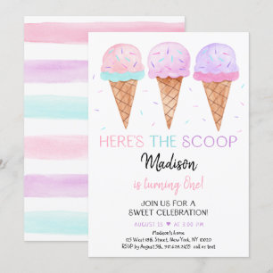 Den moderna iskrämen här är The Scoop Birthday Inbjudningar