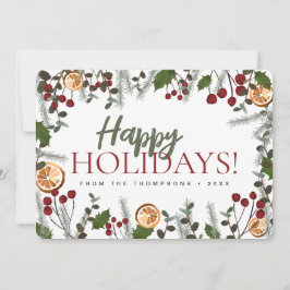 Den moderna julafton gräs holly orange Glad helg Julkort