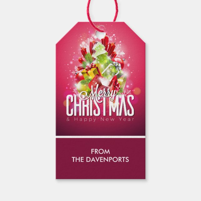 Den moderna julafton Wrapped Presenter & Träd - Fe Presentetikett (Framsidan)