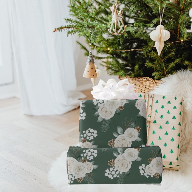 Den moderna juldagen Blommigt White Mönster Presentpapper (Skapare uppladdad)