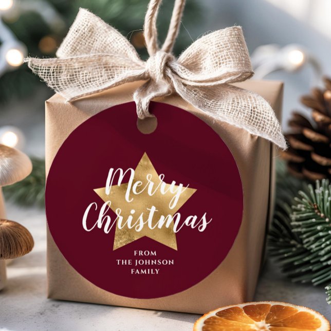 Den moderna julen Burgundy Guld Star Gåvor Etiketter (Modern Burgundy Gold Star Christmas Favor Tags)