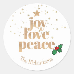 Den moderna julen "Joy, Kärlek, Peace" Guld Classi Runt Klistermärke