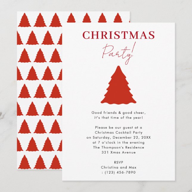 Den moderna julen Party Red Julafton Träd Inbjudningar (Fram/baksida)