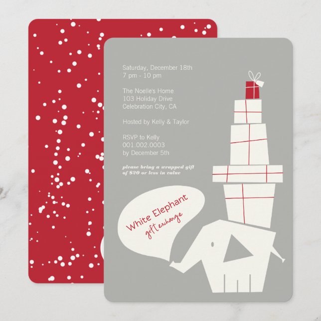 Den moderna Julfesten White Elephant Gift Exchange Inbjudningar (Fram/baksida)
