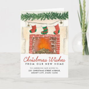 Den moderna julhälsningen Önskemål Fireplace Helgd Kort