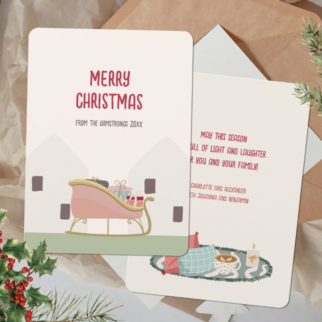 Den moderna  julhelgen Hälsning Julkort (Merry Christmas Minimalist Blush Sledge Modern Holiday Card ©Susanne Sachers - Sunny Mind 🌞)