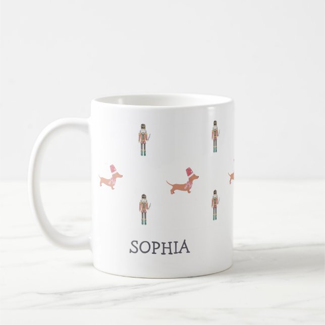Den moderna julklackaren Dachshund Mönster Kaffemugg (Vänster)