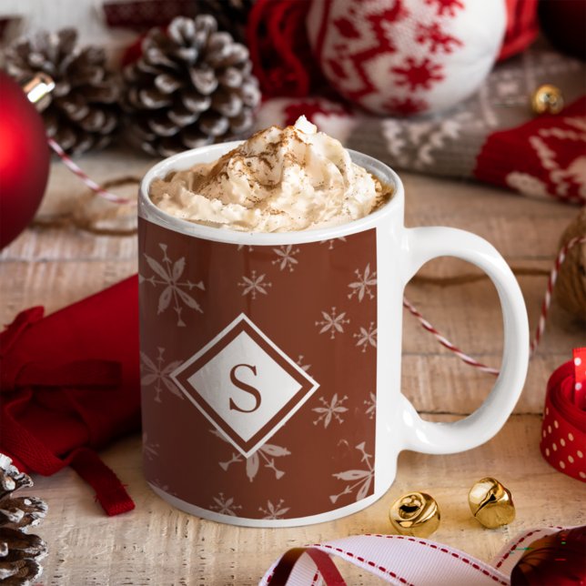 Den moderna julsnäckan Mönster Monogram Red Kaffemugg (Skapare uppladdad)