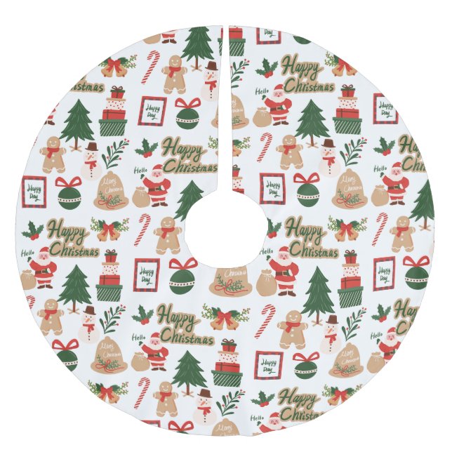 Den moderna jultomten och Gingerbröd Mönster Julgransmatta Borstad Polyester (Framsidan)